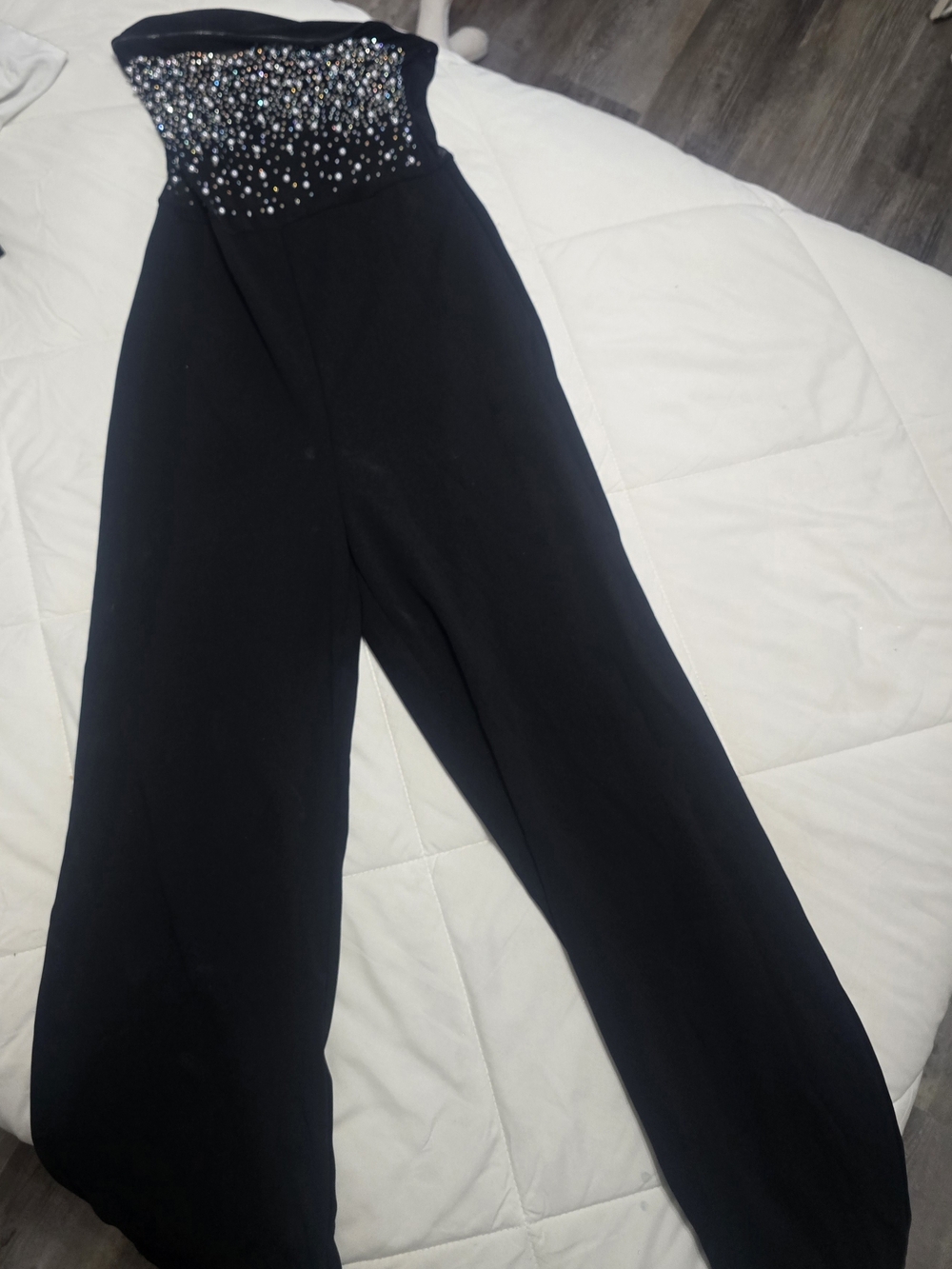 Strapless Black Jumpsuit with Embellished Bodice